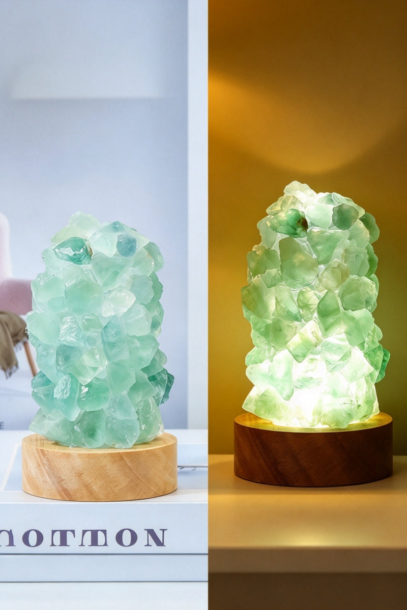 Green Fluorite Crystal Pebble Home Bedroom Bedside Night Light USB