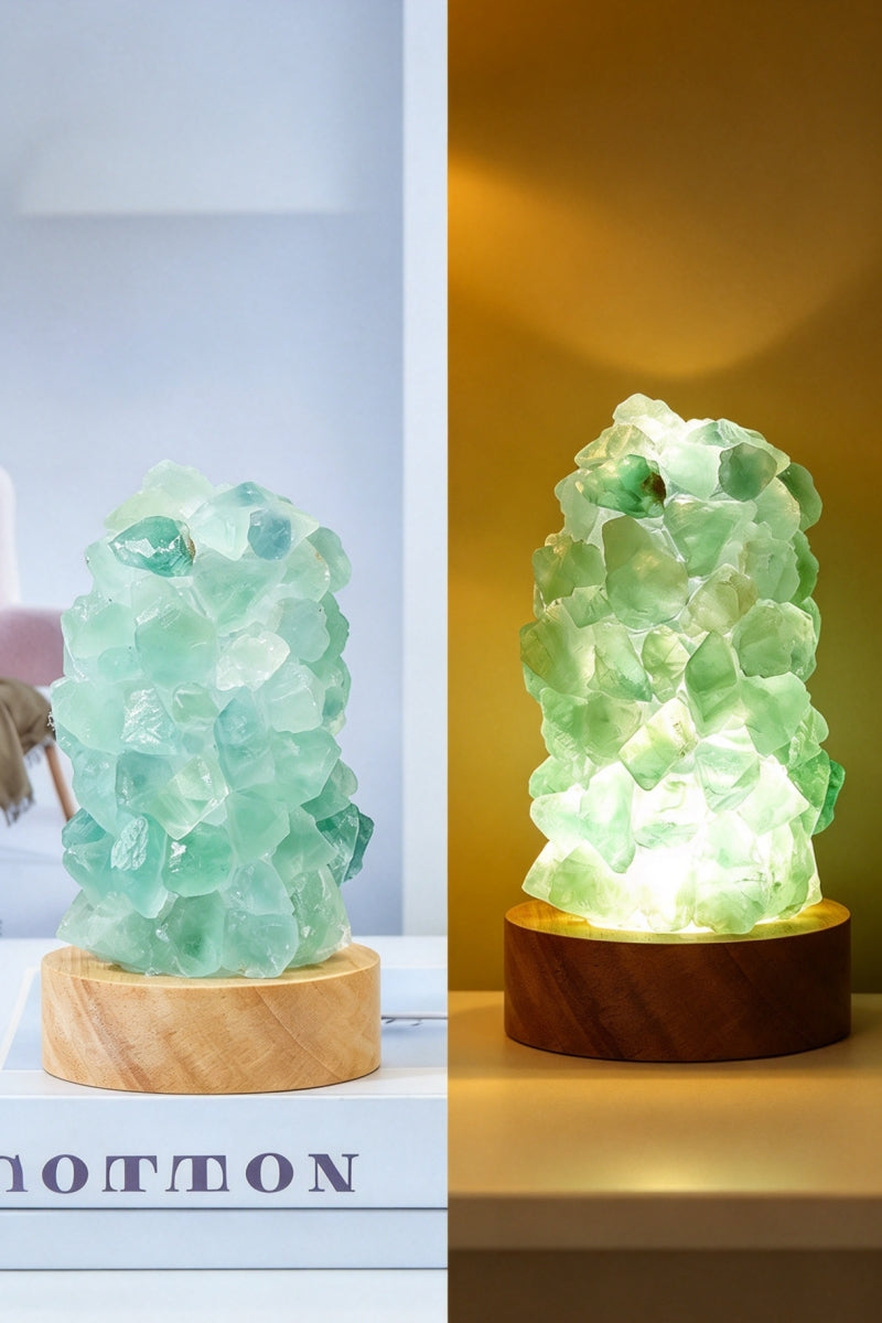 Green Fluorite Crystal Pebble Home Bedroom Bedside Night Light USB