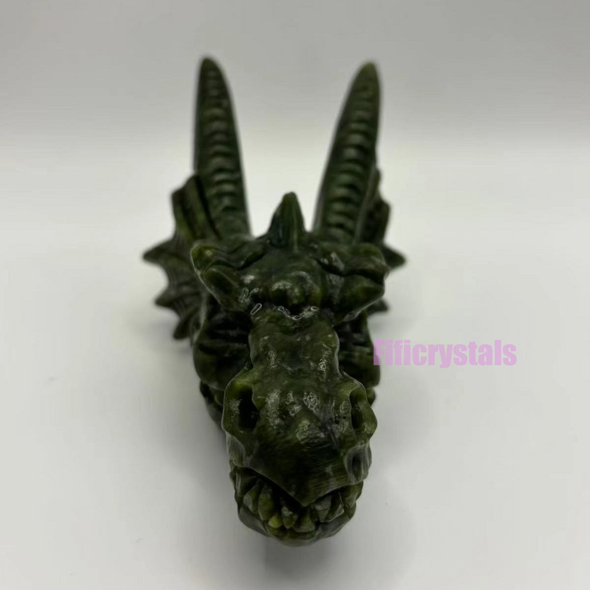 Green Jade Dragon Head Carving Natural Crystal Figurine for Desk Decoration