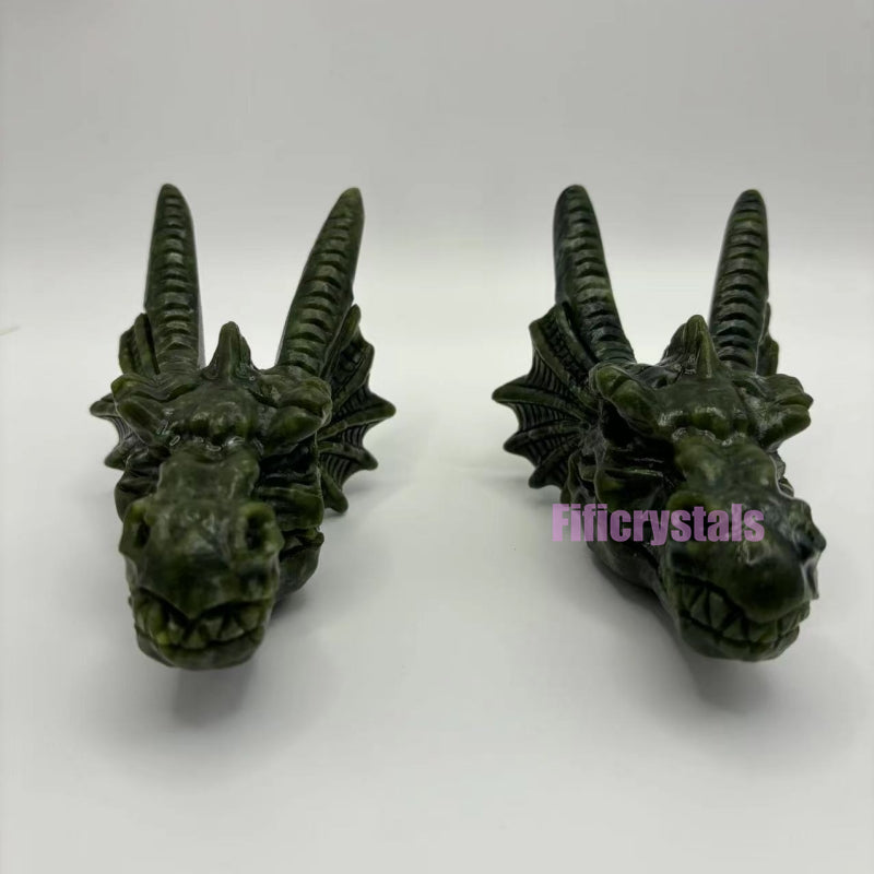 Green Jade Dragon Head Carving Natural Crystal Figurine for Desk Decoration