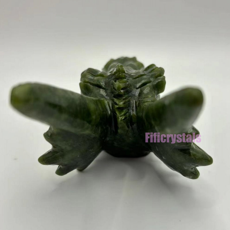 Green Jade Dragon Head Carving Natural Crystal Figurine for Desk Decoration