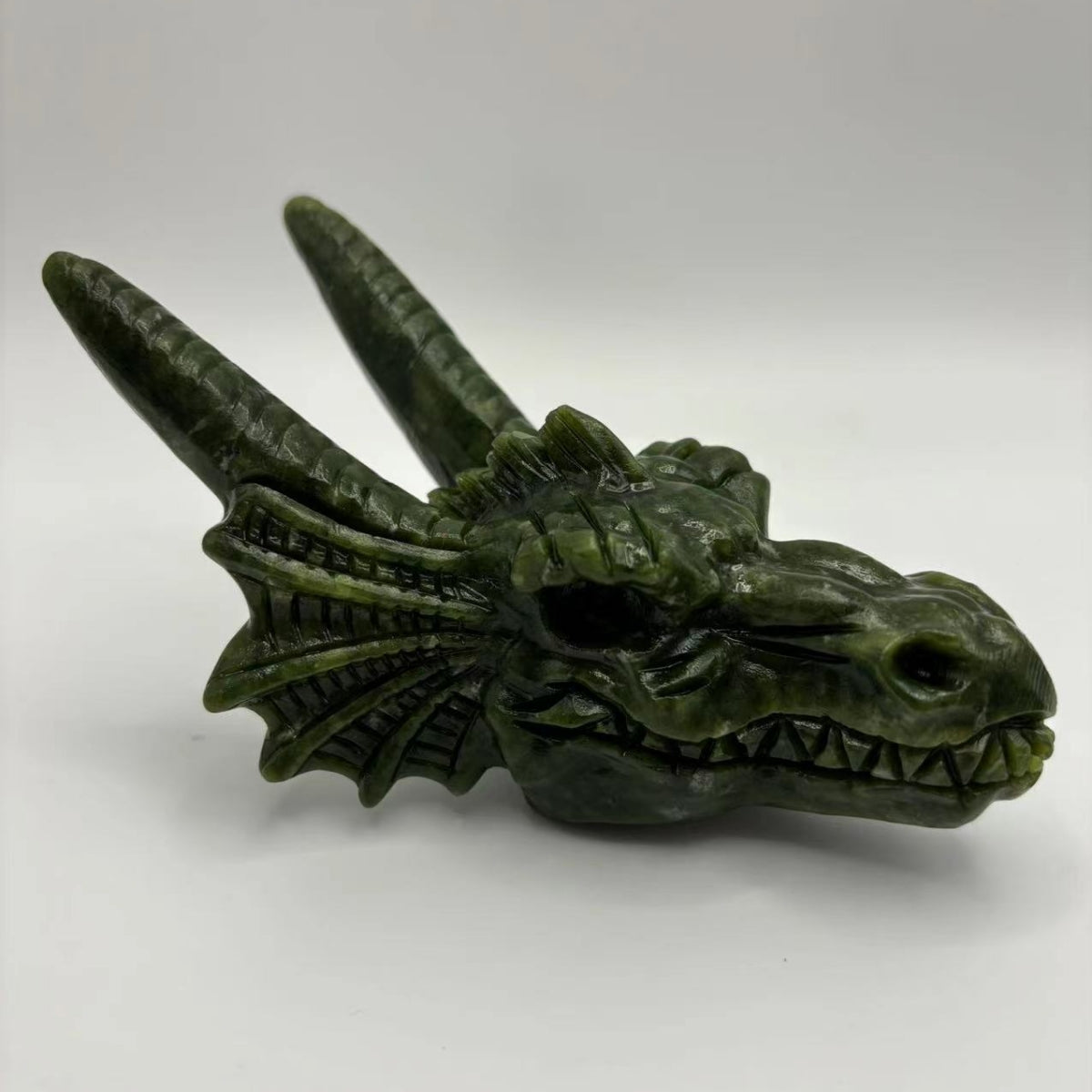 Green Jade Dragon Head Carving Natural Crystal Figurine for Desk Decoration