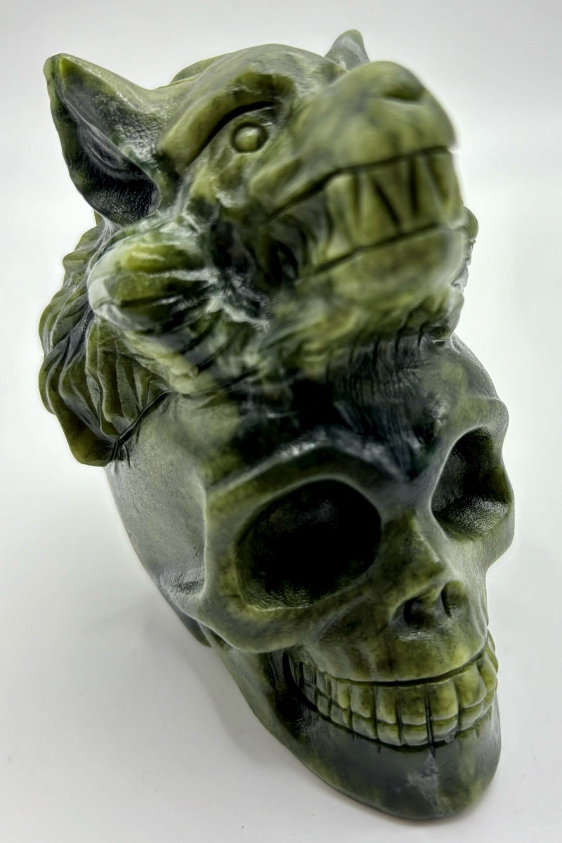 Green Jade Wolf Skull Carving