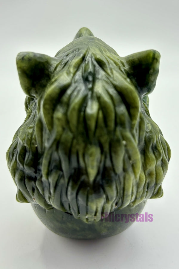 Green Jade Wolf Skull Carving