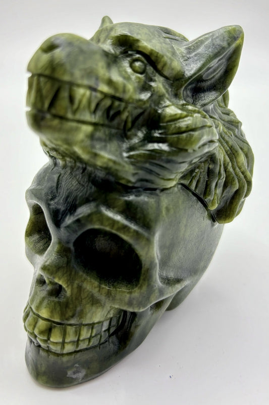 Green Jade Wolf Skull Carving