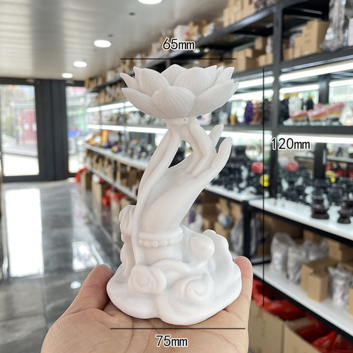 Guanyin Hand Holding a Lotus Resin Ornament Sphere Holders
