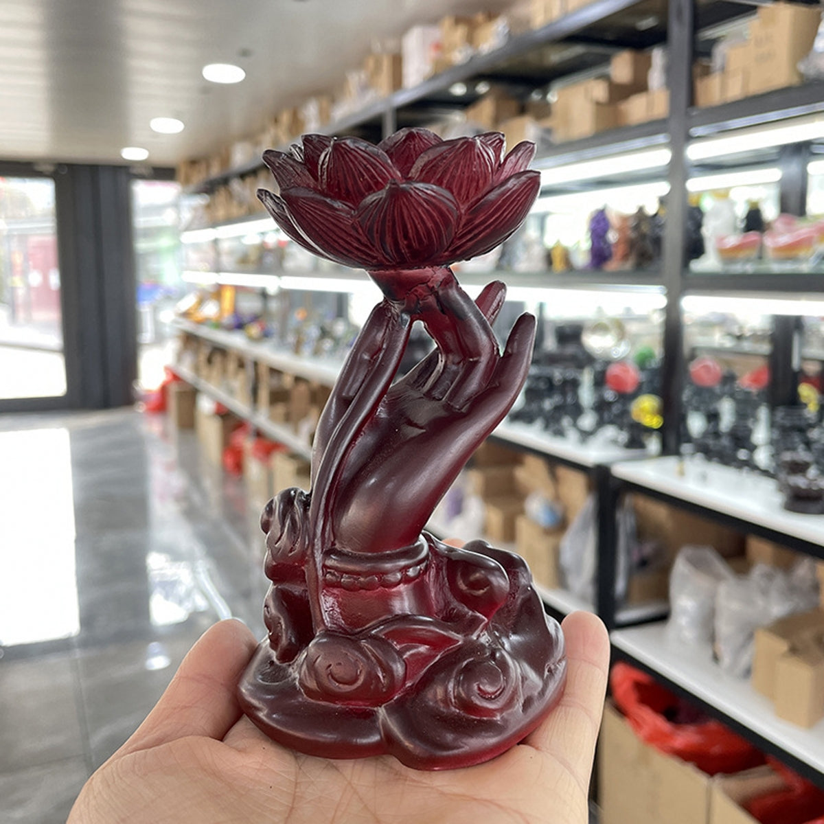 Guanyin Hand Holding a Lotus Resin Ornament Sphere Holders