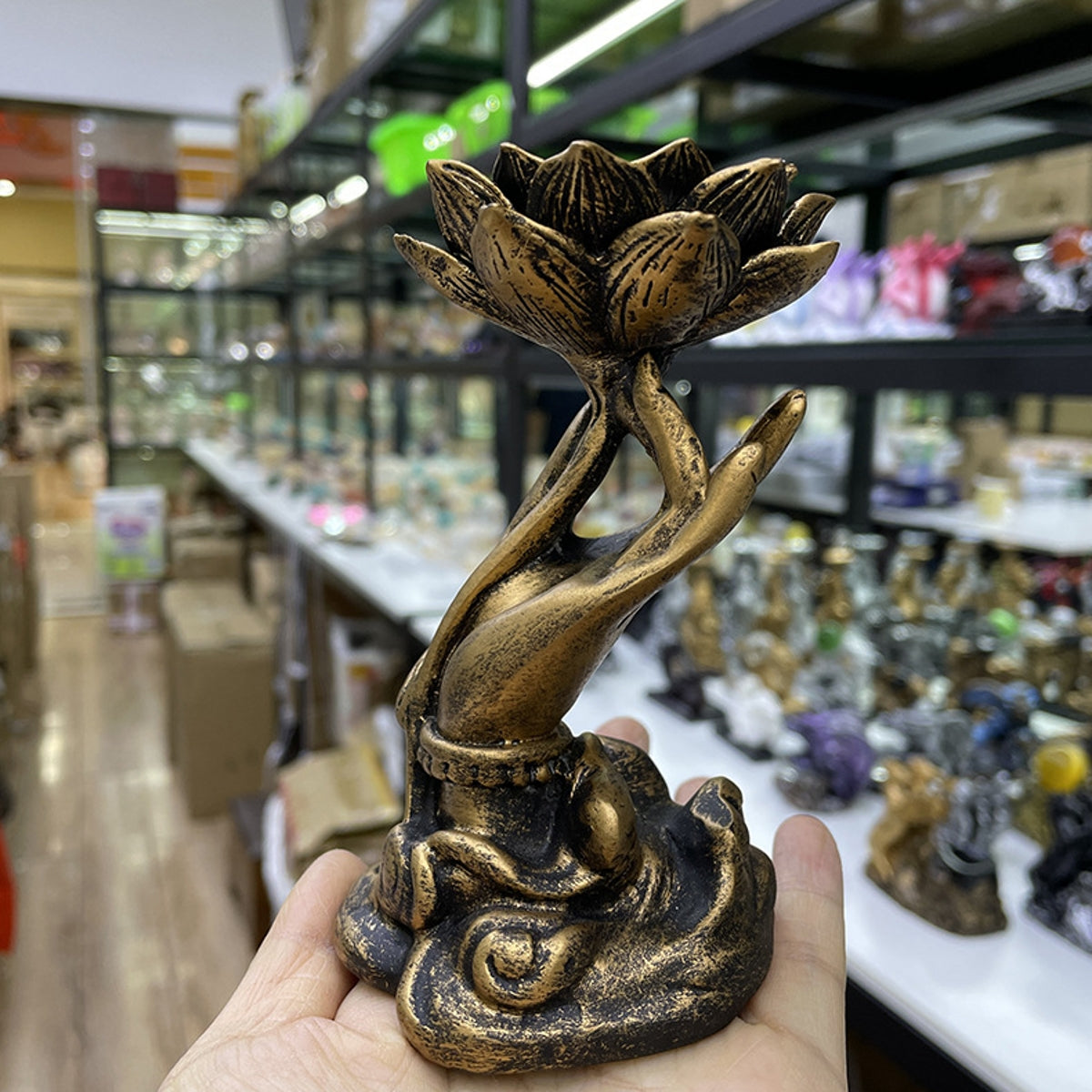 Guanyin Hand Holding a Lotus Resin Ornament Sphere Holders
