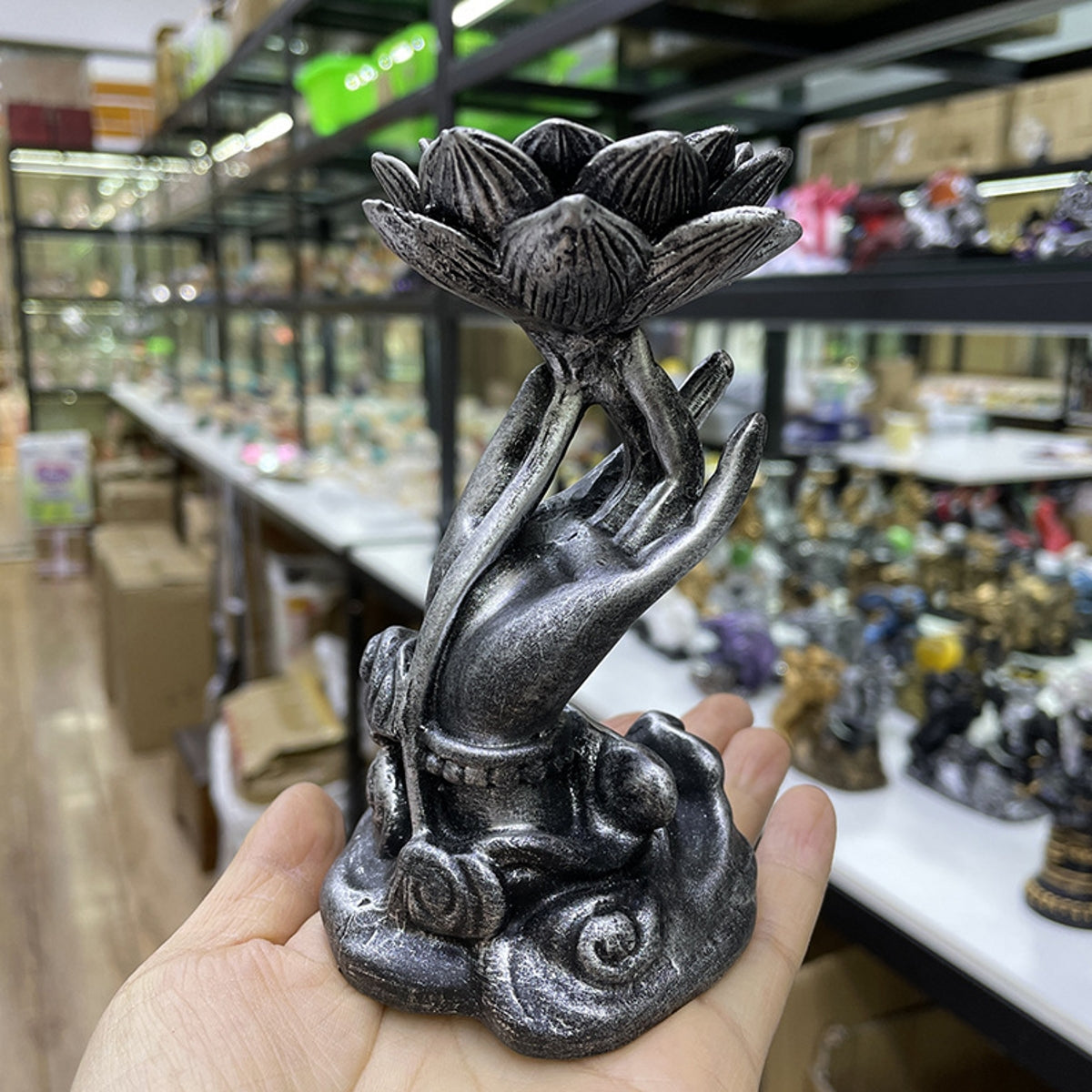 Guanyin Hand Holding a Lotus Resin Ornament Sphere Holders
