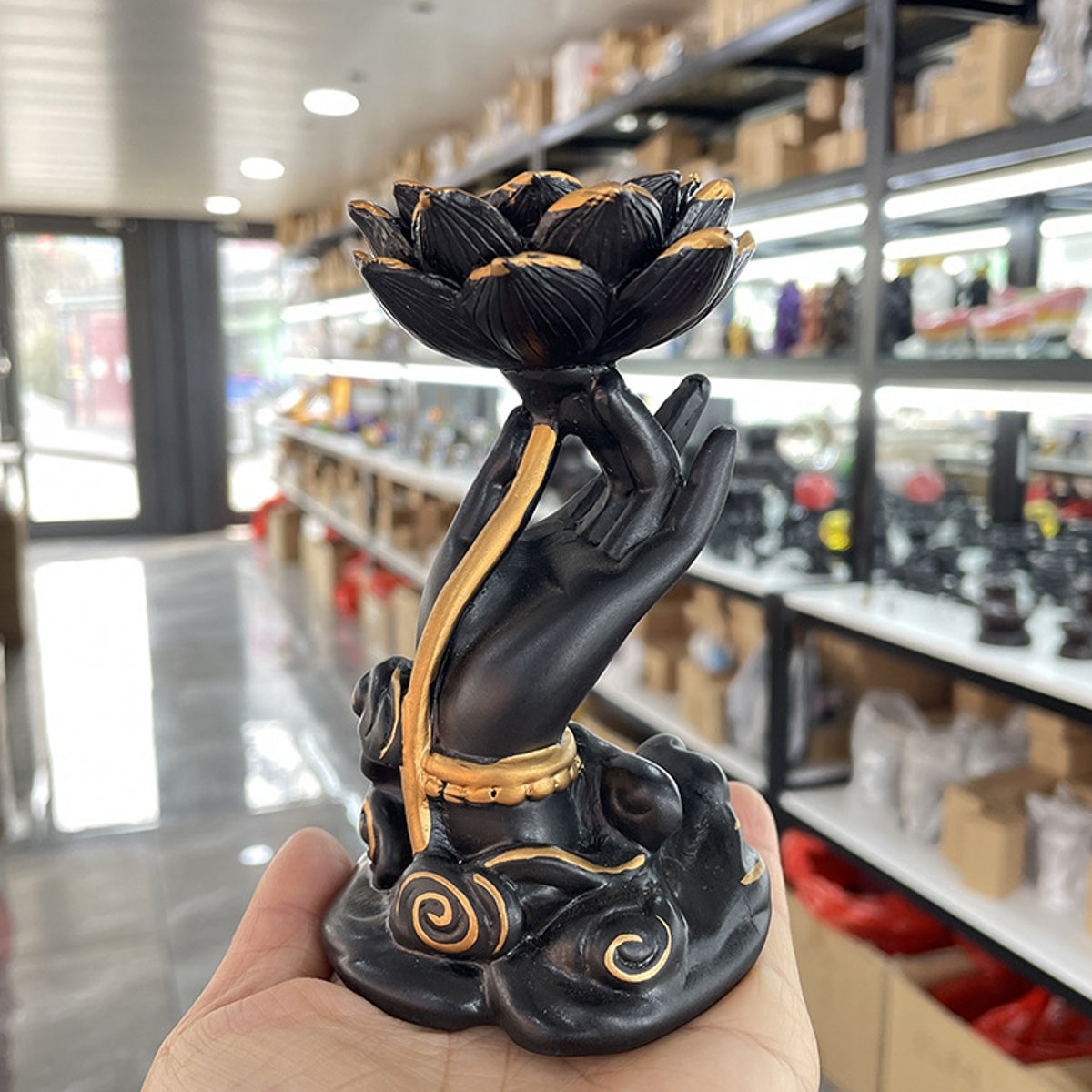 Guanyin Hand Holding a Lotus Resin Ornament Sphere Holders