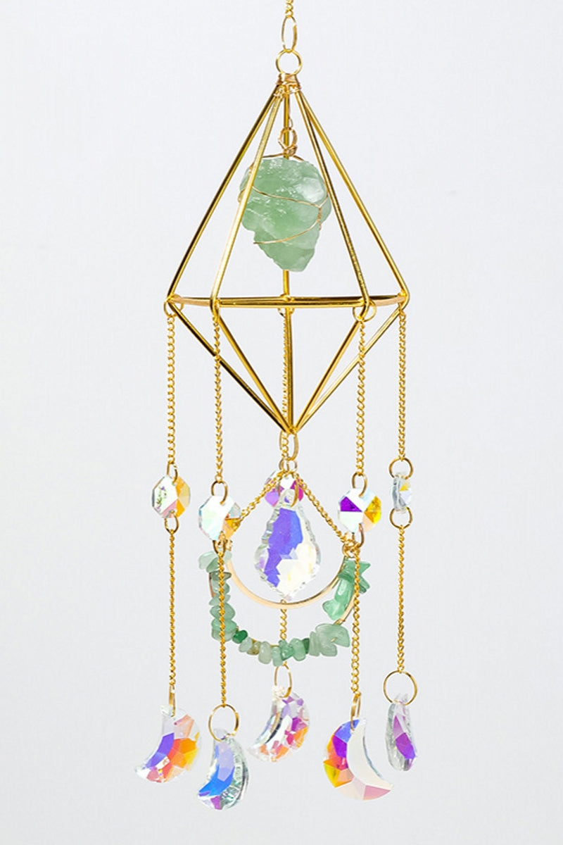 Handcrafted Natural Raw Crystal Sun Catchers with Moons in Diamond Shapes 18"