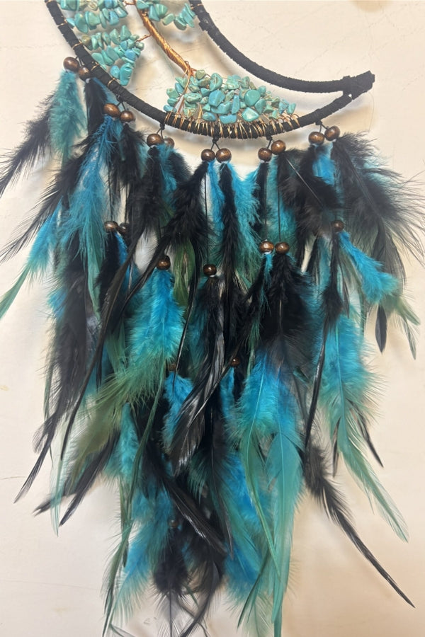 Handmade Dream Catcher with Feathers Turquoise Tree of Life Wall Hanging