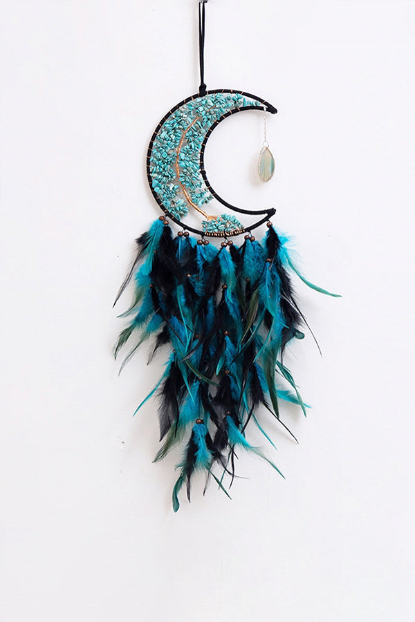 Handmade Dream Catcher with Feathers Turquoise Tree of Life Wall Hanging