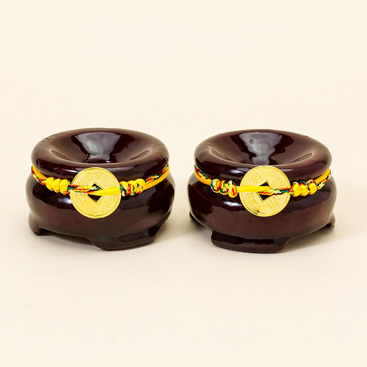 Handwoven Rope Coins Wood Sphere Holders