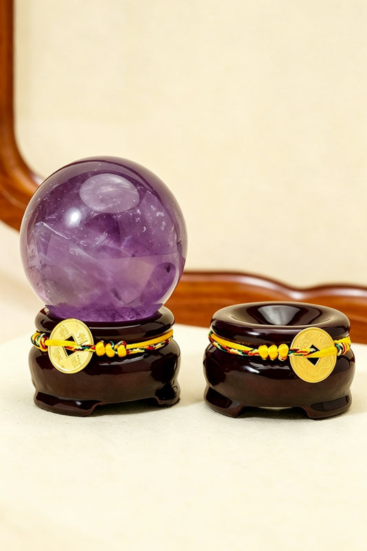 Handwoven Rope Coins Wood Sphere Holders