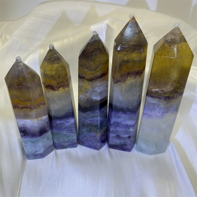 Healing Crystal Point Gradient Color Natural Fluorite Wand 4-6 Inches