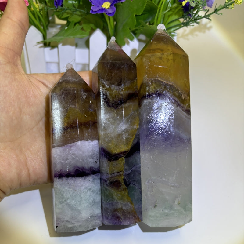 Healing Crystal Point Gradient Color Natural Fluorite Wand 4-6 Inches