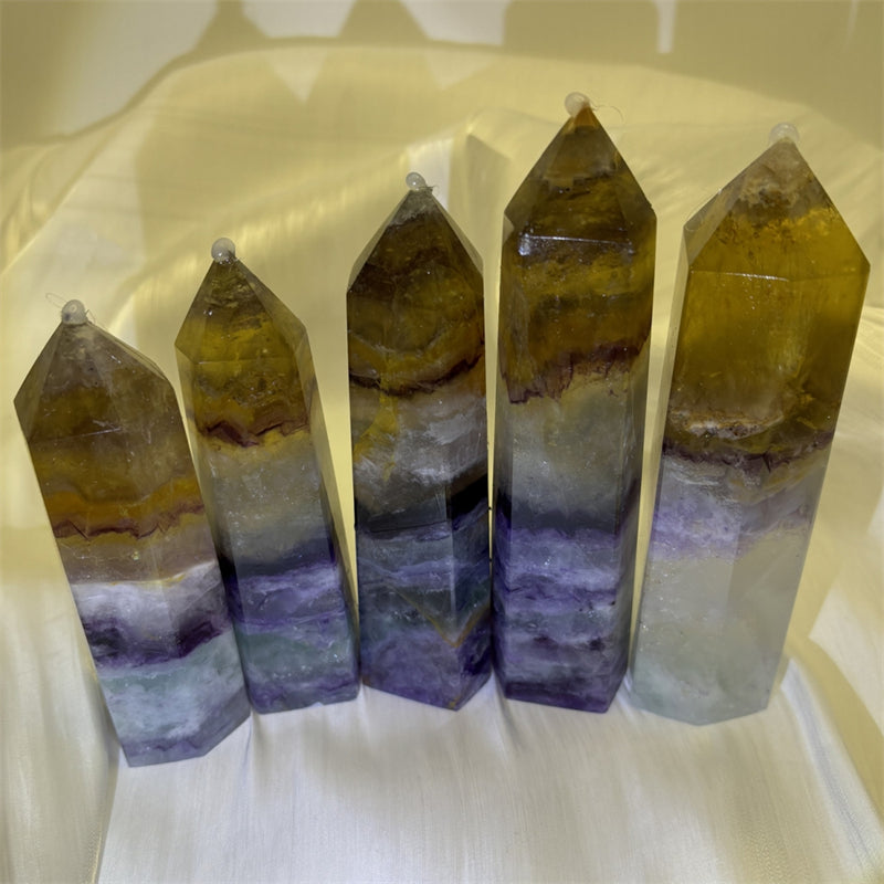 Healing Crystal Point Gradient Color Natural Fluorite Wand 4-6 Inches