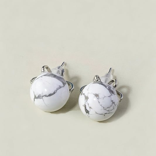 Howlite Crystal Ball Earrings