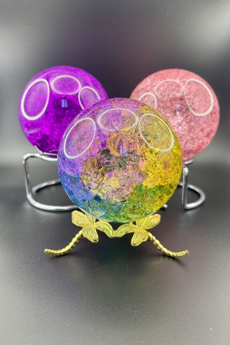 Ice Cracked Solid Crystal Balls Aura Crackle 100mm Glass Spheres