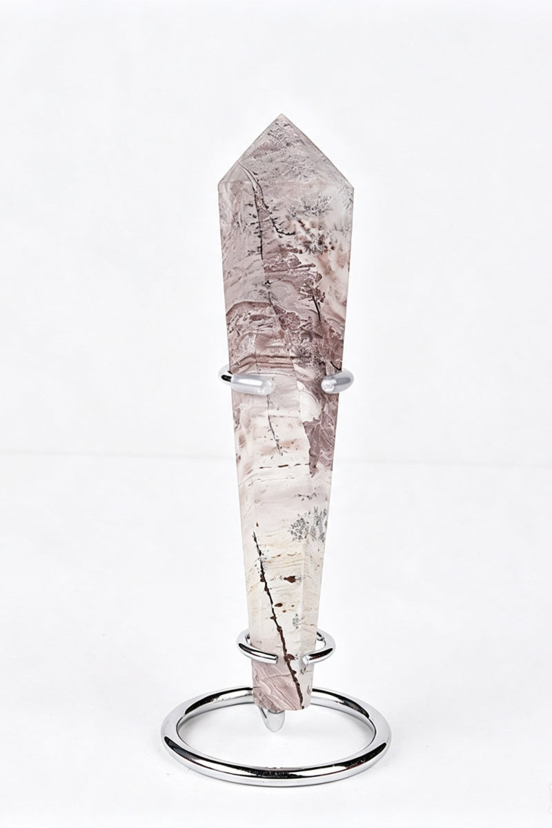K2 Picture Jasper Pink Flower Agate Wands with Free Holders