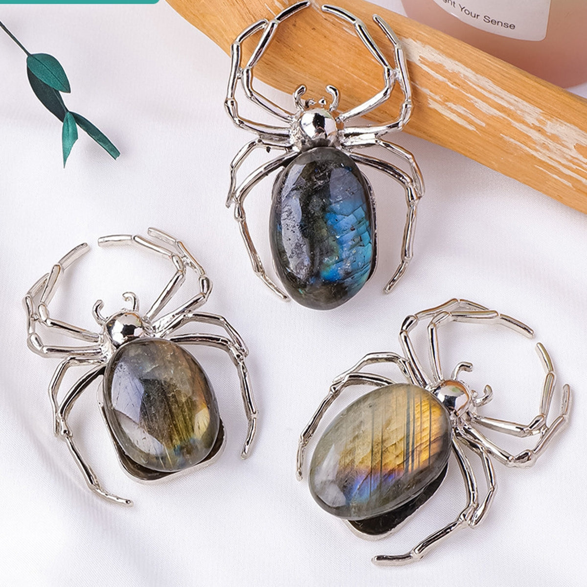 Labradorite Alloy Spider Ornament Carvings 2.36"