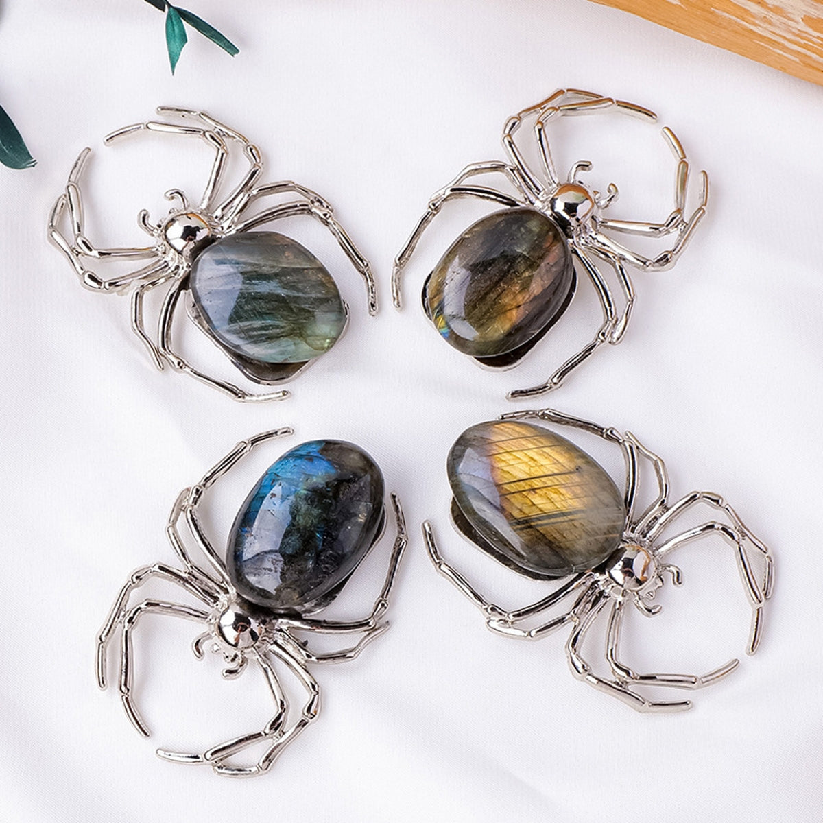 Labradorite Alloy Spider Ornament Carvings 2.36"