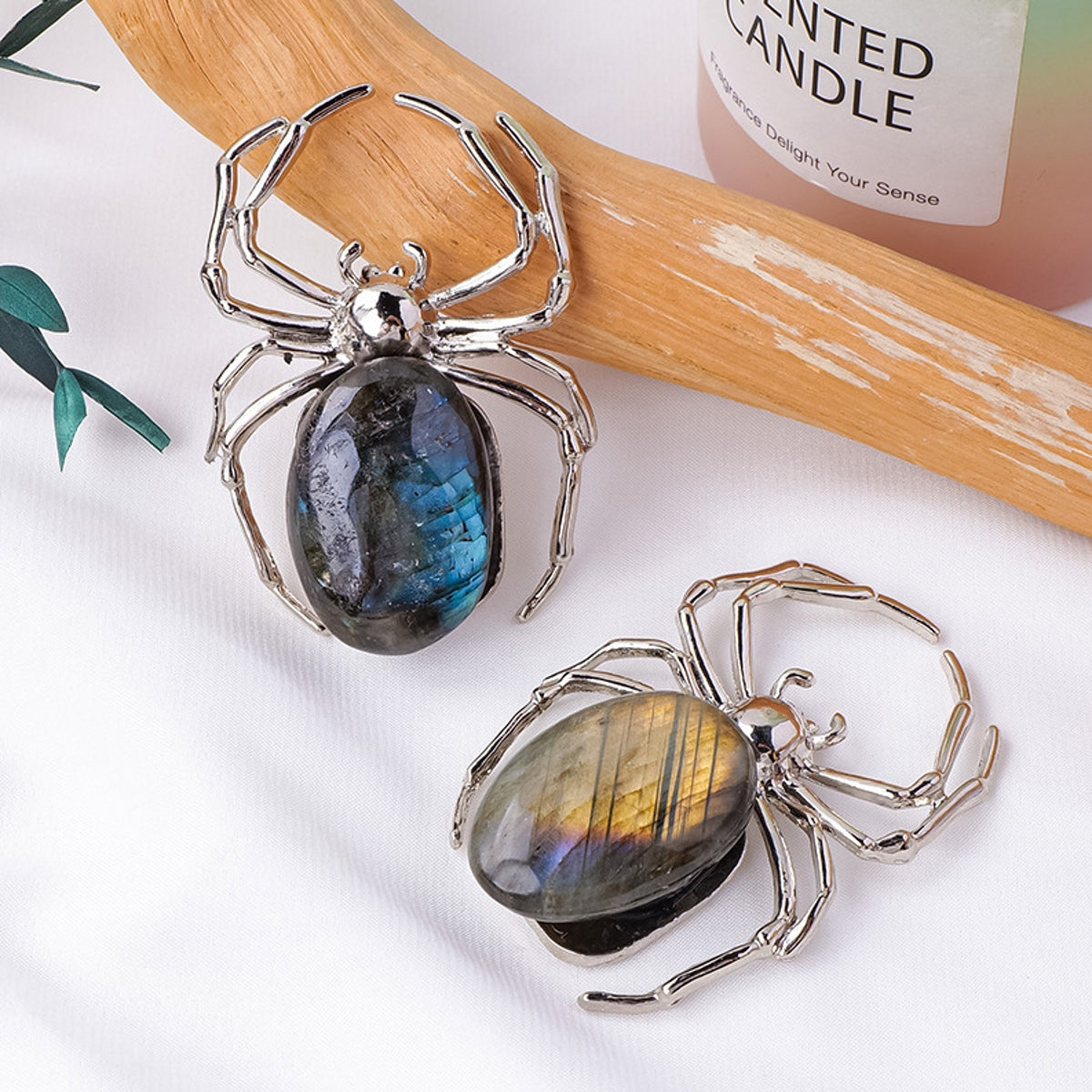 Labradorite Alloy Spider Ornament Carvings 2.36"