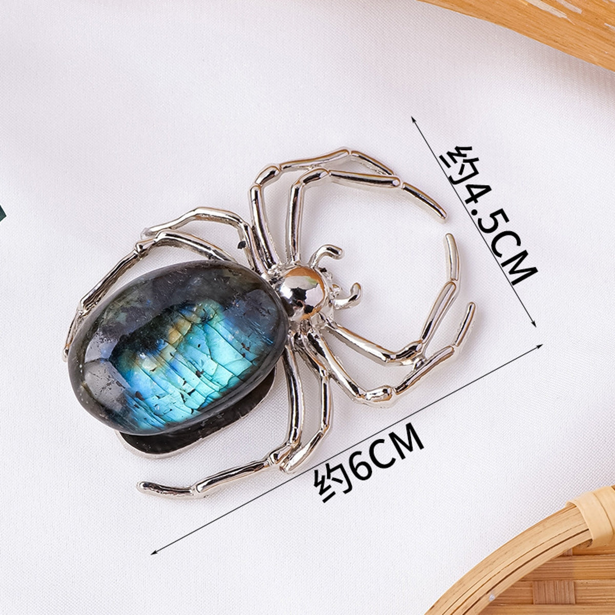 Labradorite Alloy Spider Ornament Carvings 2.36"