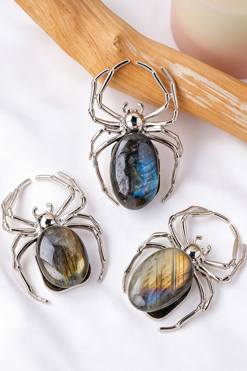 Labradorite Alloy Spider Ornament Carvings 2.36"