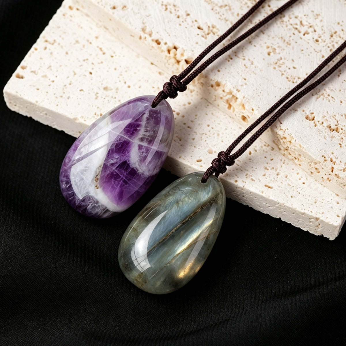 Labradorite Amethyst Crystal Teardrop Pendant