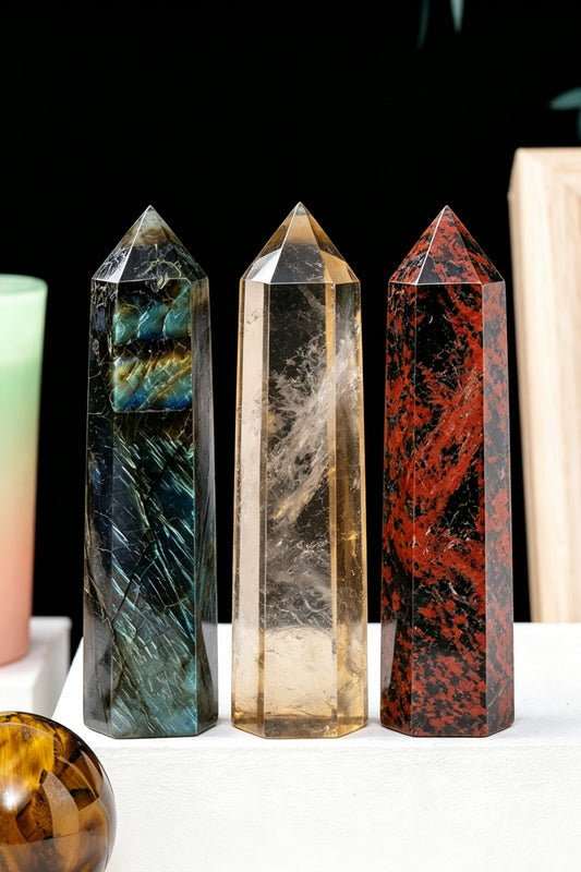 Labradorite Red Obsidian Smokey Quartz Towers 1.97" Tall