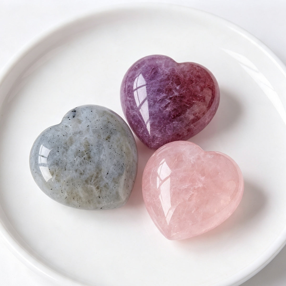 Labrodorite Strawberry Rose Quartz Palm stone 100g