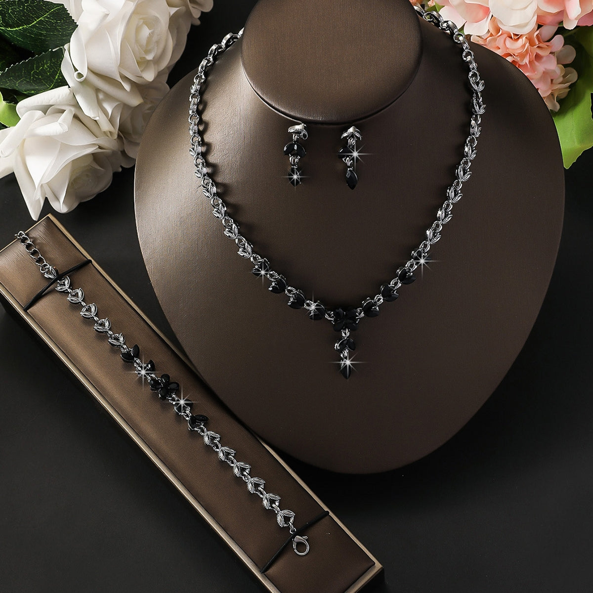 Luxury Floral Necklace Earrings and Bracelet Set