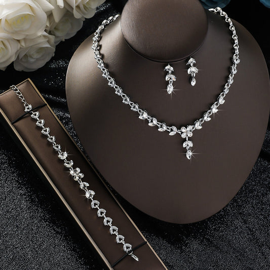 Luxury Floral Necklace Earrings and Bracelet Set