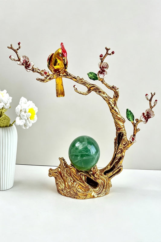 Metal Bird Perched on A Branch Exuding A Vintage Charm Sphere Holders Home Decor