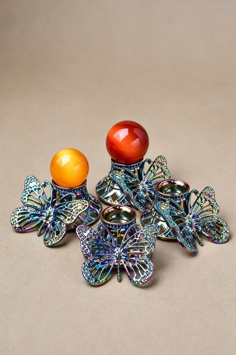 Metal Colorful Butterfly Ornament Stand Sphere Holders