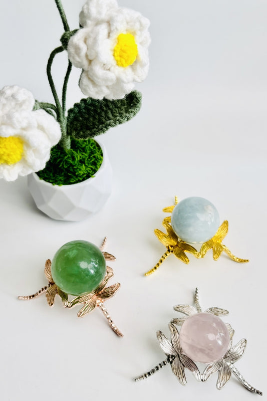 Metal Dragonfly Sphere Holders Silver Gold Rose Gold Ball Bases 2.85"