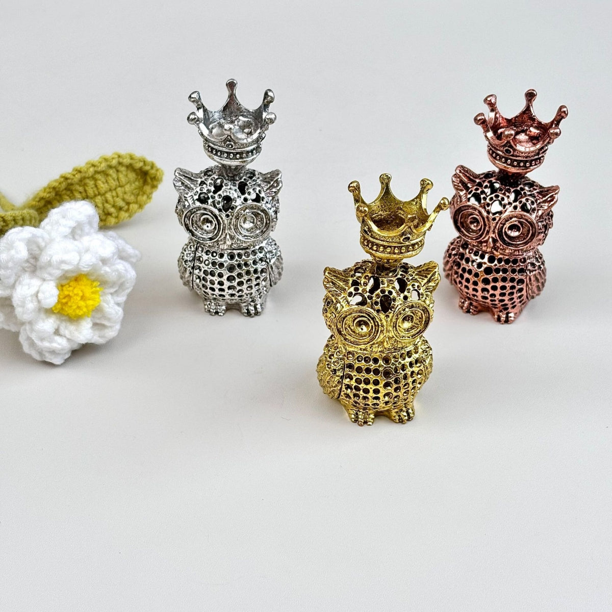 Metal Owl Crown Sphere Holders