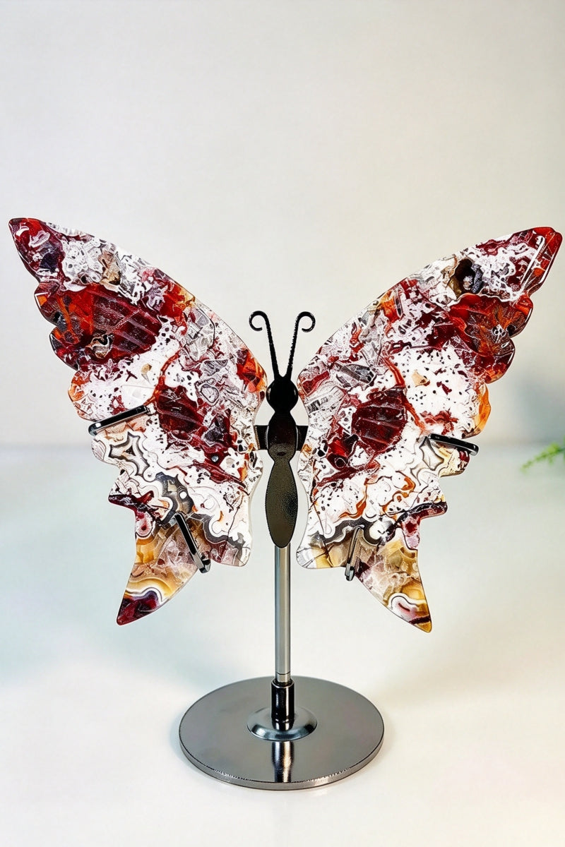 Mexican Crazy Agate Butterfly Wings with Free Holders 5.9"