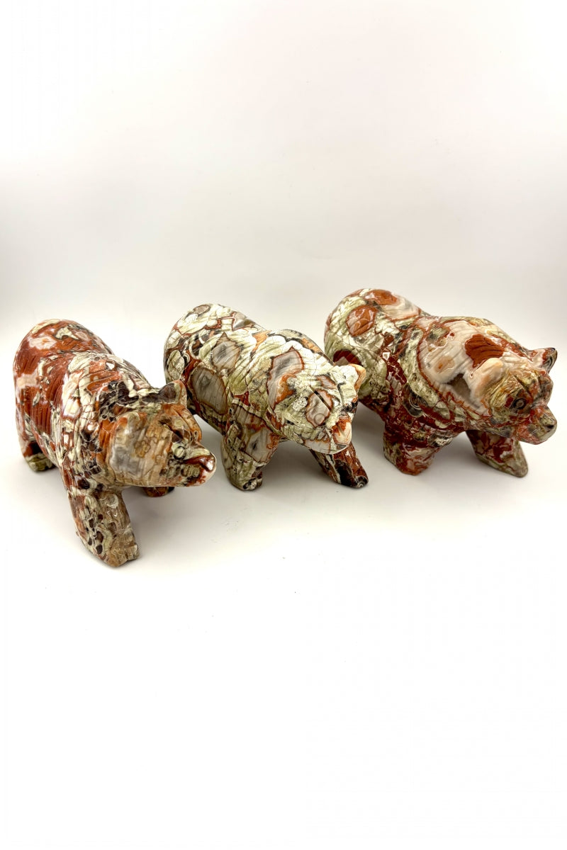 Money Agate Polar Bear Carvings 4.46"