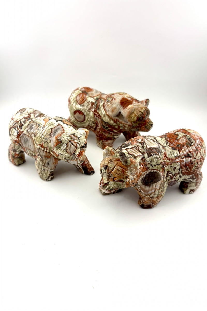 Money Agate Polar Bear Carvings 4.46"