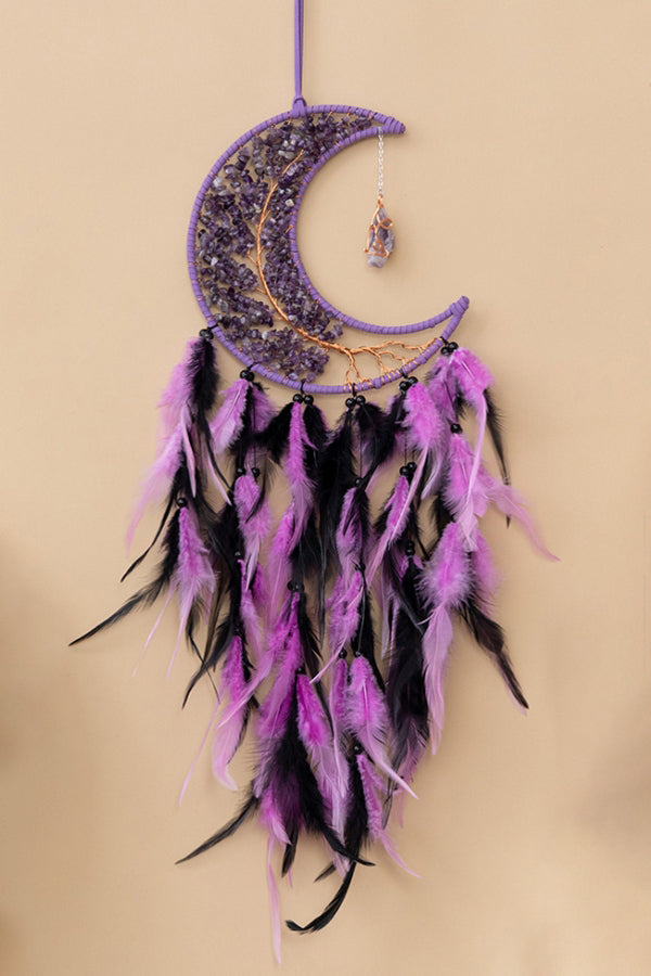 Moon Dream Catcher with Feathers Amethyst Tree of Life Wall Art Hanging