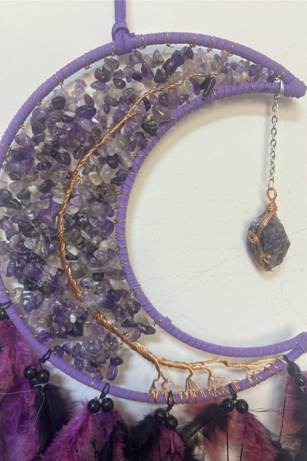 Moon Dream Catcher with Feathers Amethyst Tree of Life Wall Art Hanging