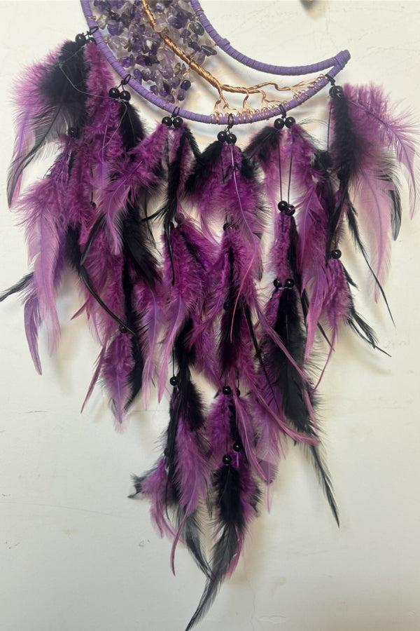 Moon Dream Catcher with Feathers Amethyst Tree of Life Wall Art Hanging