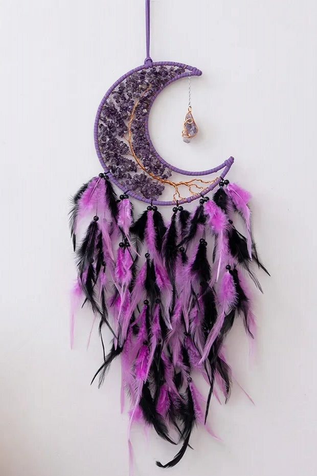 Moon Dream Catcher with Feathers Amethyst Tree of Life Wall Art Hanging