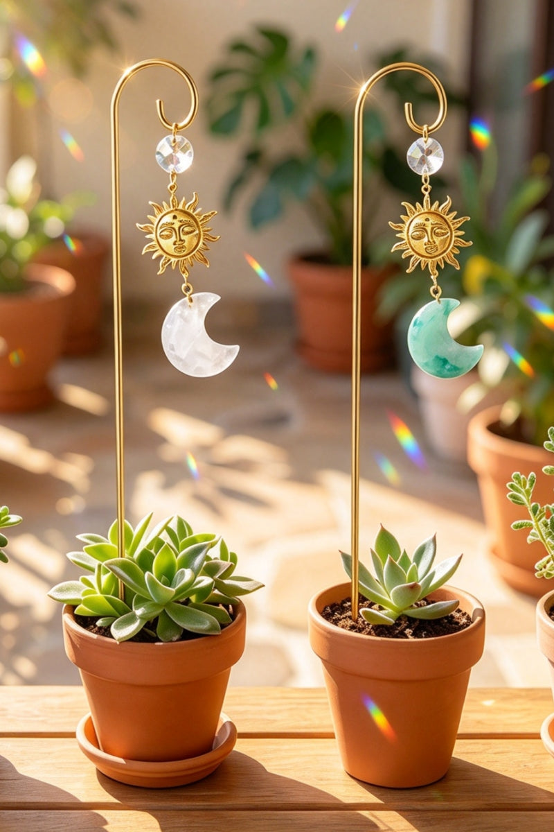 Moon Style Gold Rod Crystal Plant Pot Decoration