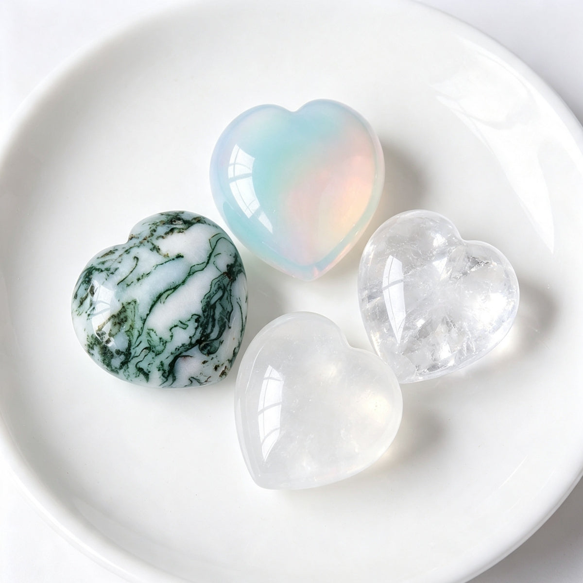 Moss Agate Opalite Clear Quartz Palm Stone 100g