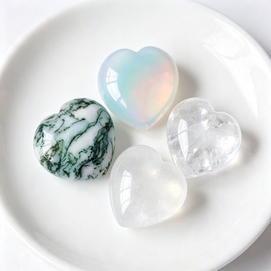 Moss Agate Opalite Clear Quartz Palm Stone 100g