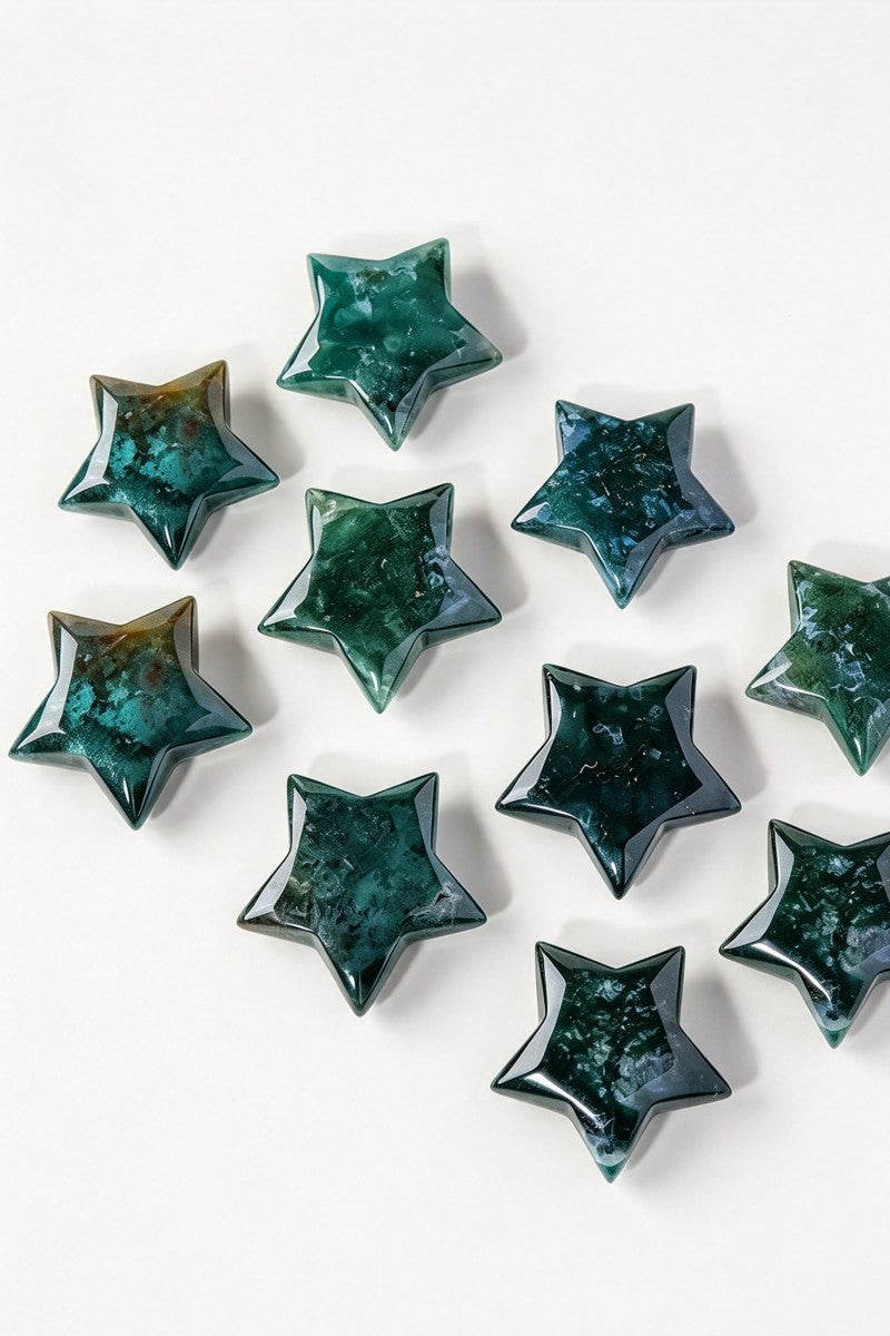 Moss Agate Star Crystal Carvings 1.97"